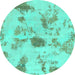Round Machine Washable Abstract Turquoise Modern Area Rugs, wshabs1187turq
