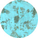 Round Abstract Light Blue Modern Rug, abs1187lblu