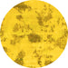 Round Machine Washable Abstract Yellow Modern Rug, wshabs1187yw