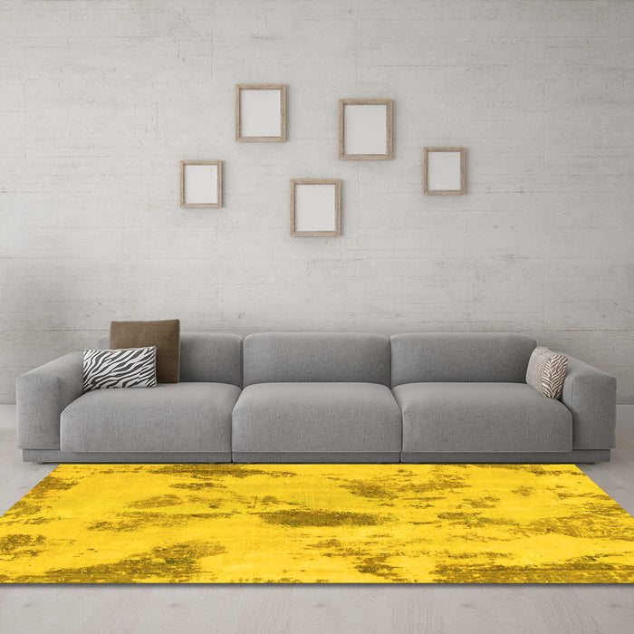 Machine Washable Abstract Yellow Modern Rug in a Living Room, wshabs1187yw