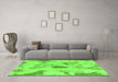 Machine Washable Abstract Green Modern Area Rugs in a Living Room,, wshabs1187grn