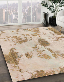 Machine Washable Abstract Desert Sand Beige Rug in a Family Room, wshabs1187