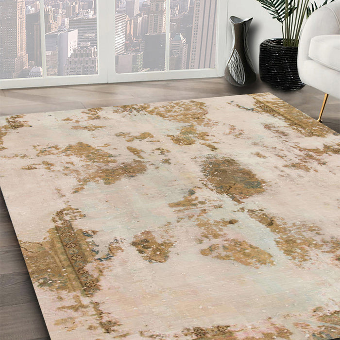 Machine Washable Abstract Desert Sand Beige Rug in a Family Room, wshabs1187