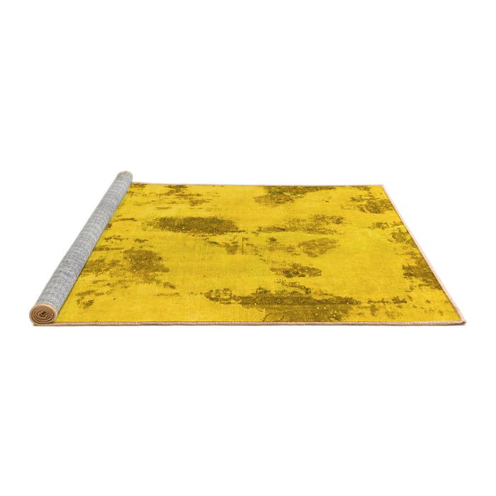 Sideview of Machine Washable Abstract Yellow Modern Rug, wshabs1187yw