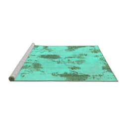 Sideview of Machine Washable Abstract Turquoise Modern Area Rugs, wshabs1187turq