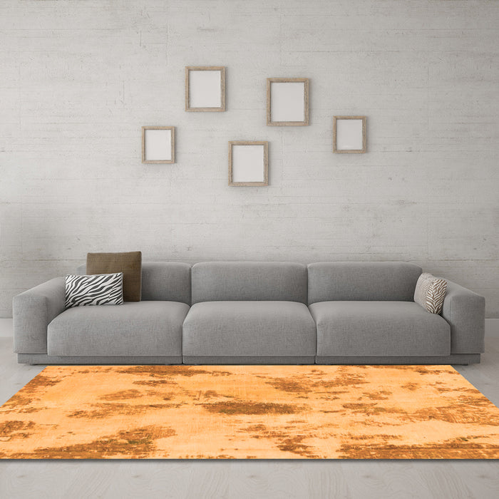 Machine Washable Abstract Orange Modern Area Rugs in a Living Room, wshabs1187org