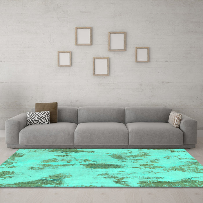 Machine Washable Abstract Turquoise Modern Area Rugs in a Living Room,, wshabs1187turq
