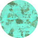 Round Abstract Turquoise Modern Rug, abs1187turq