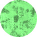 Round Machine Washable Abstract Emerald Green Modern Area Rugs, wshabs1187emgrn
