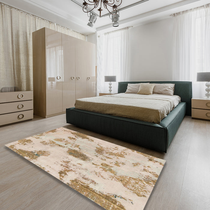 Abstract Desert Sand Beige Modern Rug in a Bedroom, abs1187