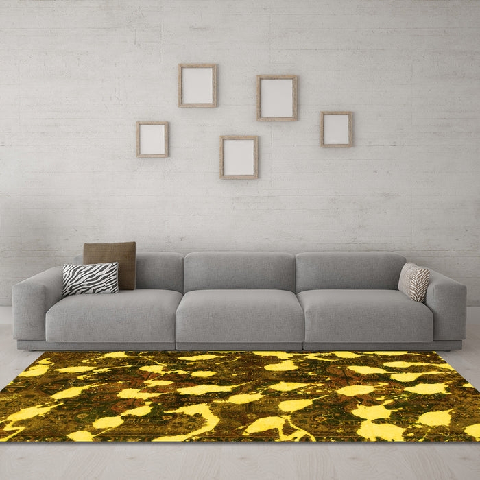 Machine Washable Abstract Yellow Modern Rug in a Living Room, wshabs1188yw