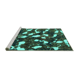 Sideview of Machine Washable Abstract Turquoise Modern Area Rugs, wshabs1188turq