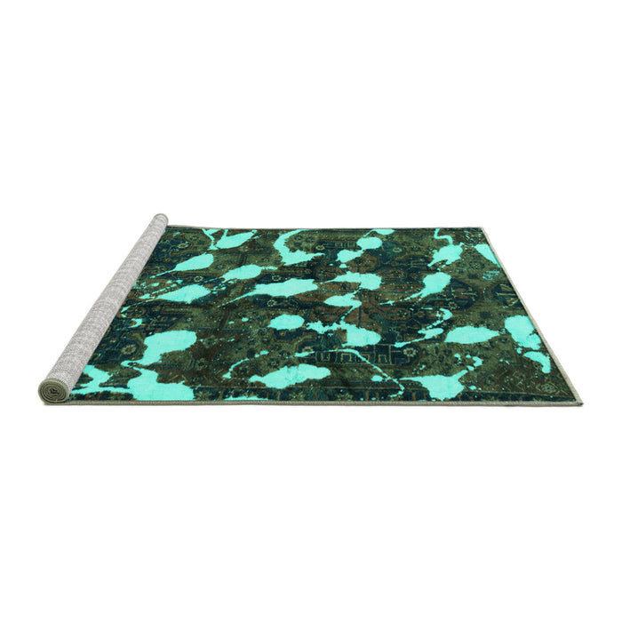 Sideview of Machine Washable Abstract Turquoise Modern Area Rugs, wshabs1188turq