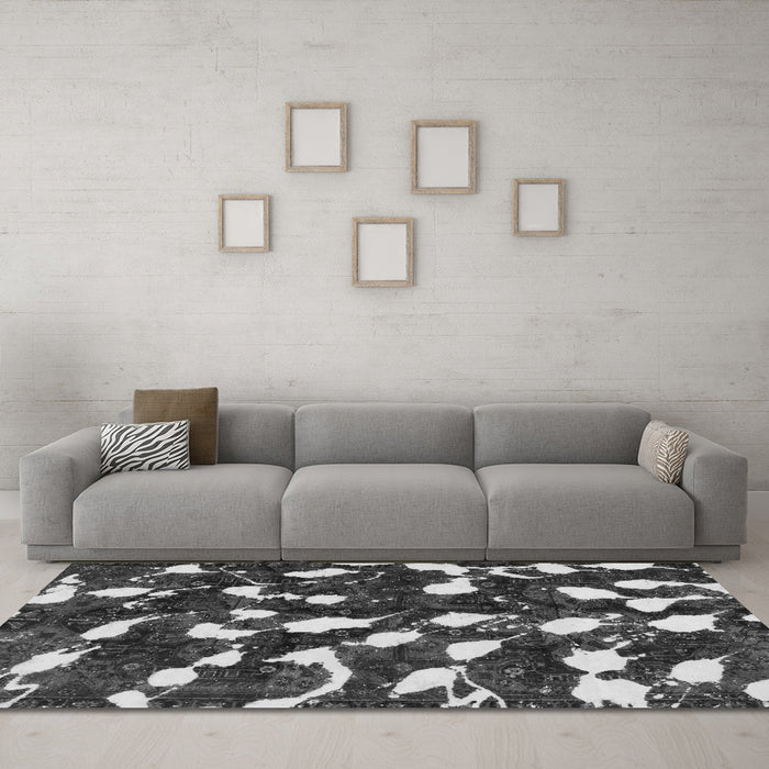 Machine Washable Abstract Gray Modern Rug in a Living Room,, wshabs1188gry