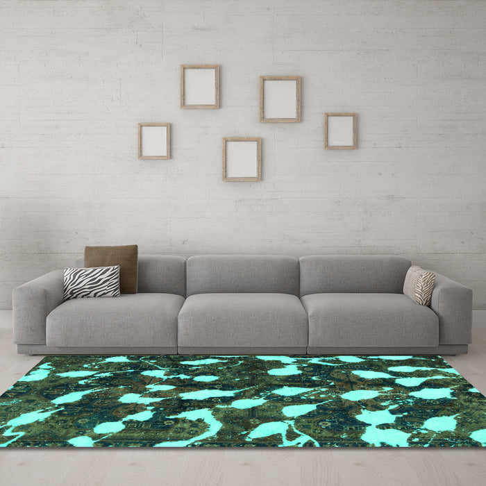 Machine Washable Abstract Turquoise Modern Area Rugs in a Living Room,, wshabs1188turq