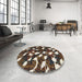 Round Machine Washable Abstract Bakers Brown Rug in a Office, wshabs1188