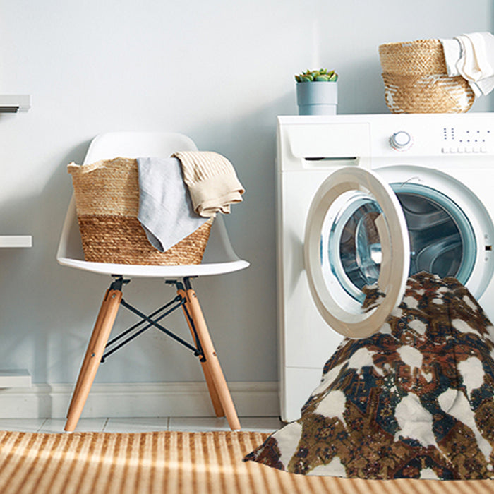 Machine Washable Abstract Bakers Brown Rug in a Washing Machine, wshabs1188