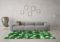 Machine Washable Abstract Emerald Green Modern Rug, wshabs1188emgrn