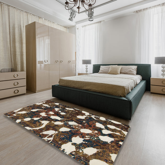 Machine Washable Abstract Bakers Brown Rug in a Bedroom, wshabs1188