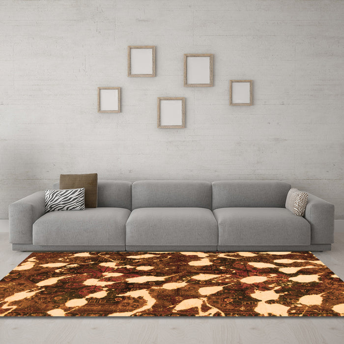 Machine Washable Abstract Orange Modern Area Rugs in a Living Room, wshabs1188org