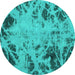 Round Machine Washable Abstract Turquoise Modern Area Rugs, wshabs1189turq