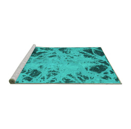 Sideview of Machine Washable Abstract Turquoise Modern Area Rugs, wshabs1189turq