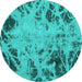 Round Abstract Turquoise Modern Rug, abs1189turq