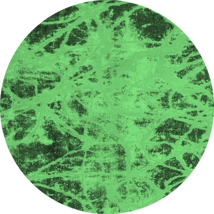 Round Machine Washable Abstract Emerald Green Modern Area Rugs, wshabs1189emgrn