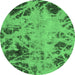 Round Machine Washable Abstract Emerald Green Modern Area Rugs, wshabs1189emgrn