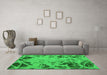 Machine Washable Abstract Green Modern Area Rugs in a Living Room,, wshabs1189grn