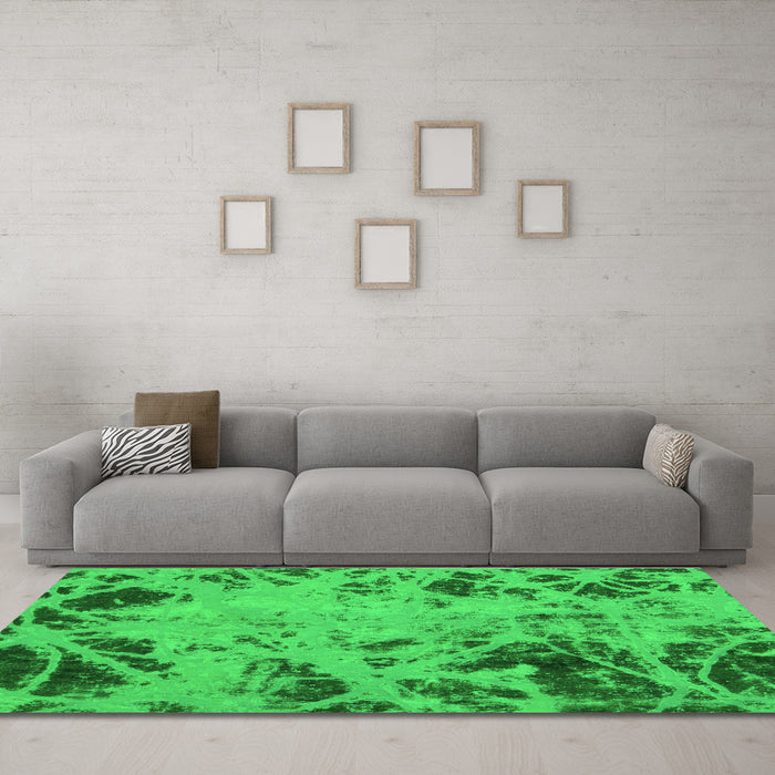 Machine Washable Abstract Green Modern Area Rugs in a Living Room,, wshabs1189grn