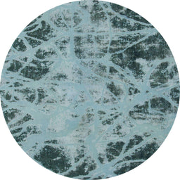 Round Machine Washable Abstract Green Rug, wshabs1189