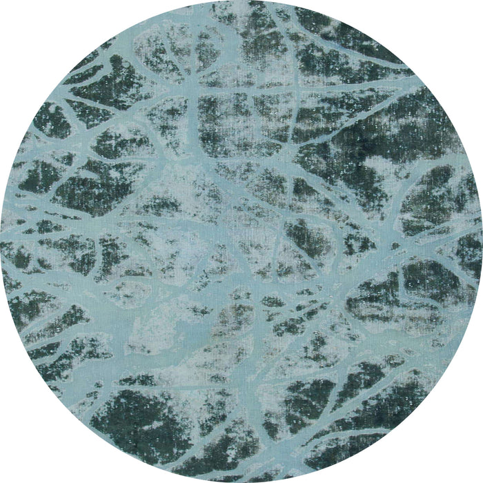 Round Machine Washable Abstract Green Rug, wshabs1189
