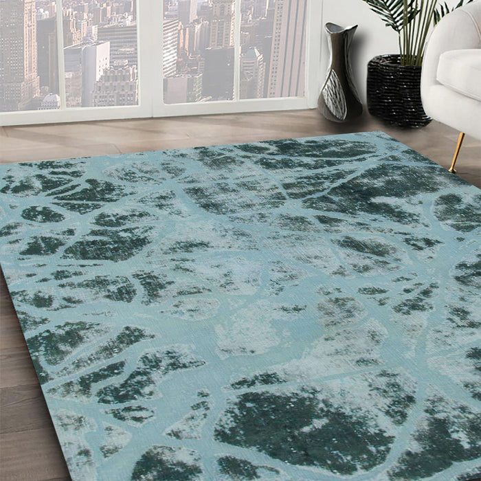 Machine Washable Abstract Green Rug in a Family Room, wshabs1189