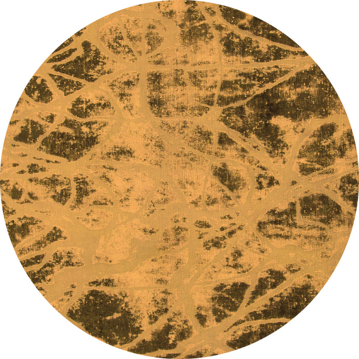 Round Machine Washable Abstract Orange Modern Area Rugs, wshabs1189org