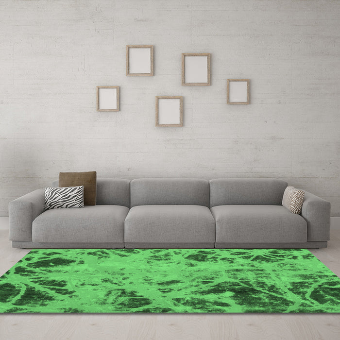Machine Washable Abstract Emerald Green Modern Area Rugs in a Living Room,, wshabs1189emgrn
