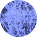 Round Machine Washable Abstract Blue Modern Rug, wshabs1189blu