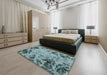 Machine Washable Abstract Green Rug in a Bedroom, wshabs1189