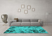 Machine Washable Abstract Turquoise Modern Area Rugs in a Living Room,, wshabs1189turq