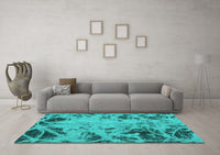 Machine Washable Abstract Turquoise Modern Rug, wshabs1189turq