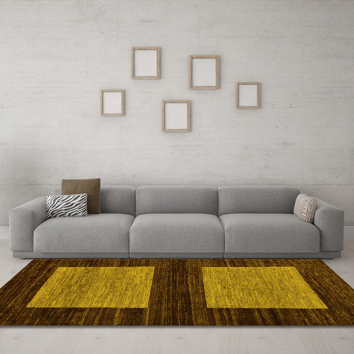 Machine Washable Abstract Yellow Modern Rug in a Living Room, wshabs118yw