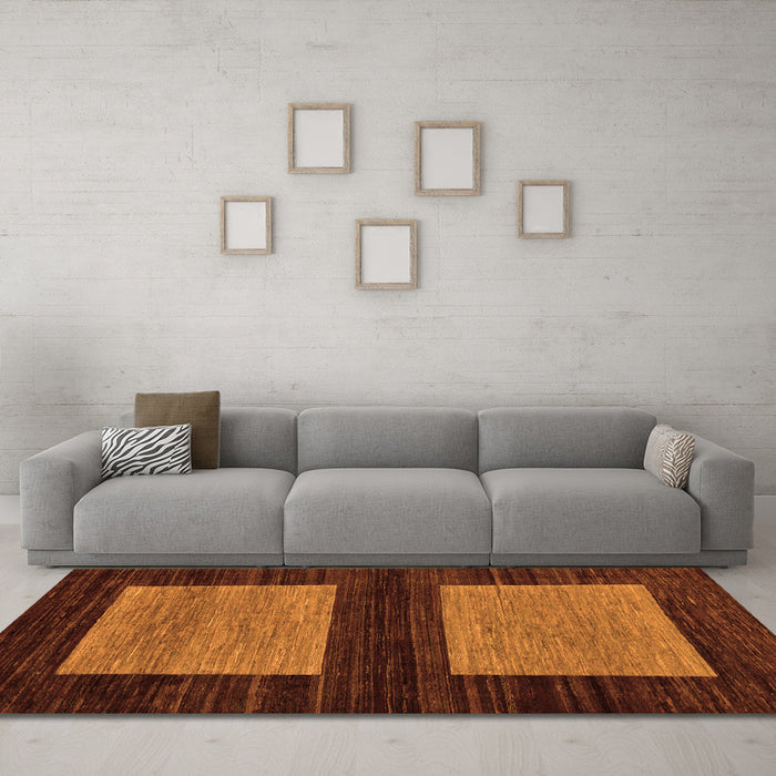 Machine Washable Abstract Orange Modern Area Rugs in a Living Room, wshabs118org