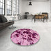 Round Machine Washable Abstract Hot Pink Rug in a Office, wshabs1190