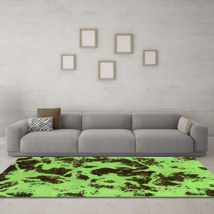 Machine Washable Abstract Green Modern Area Rugs in a Living Room,, wshabs1190grn