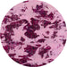 Round Machine Washable Abstract Hot Pink Rug, wshabs1190