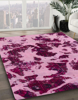 Machine Washable Abstract Hot Pink Rug in a Family Room, wshabs1190