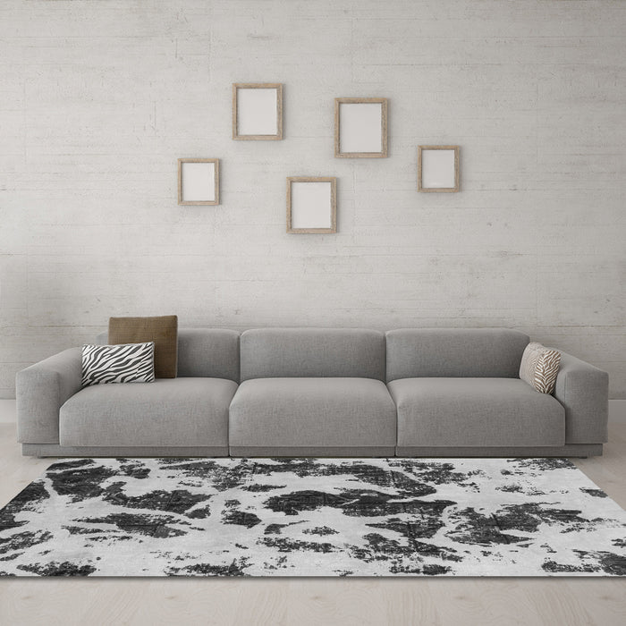 Machine Washable Abstract Gray Modern Rug in a Living Room,, wshabs1190gry