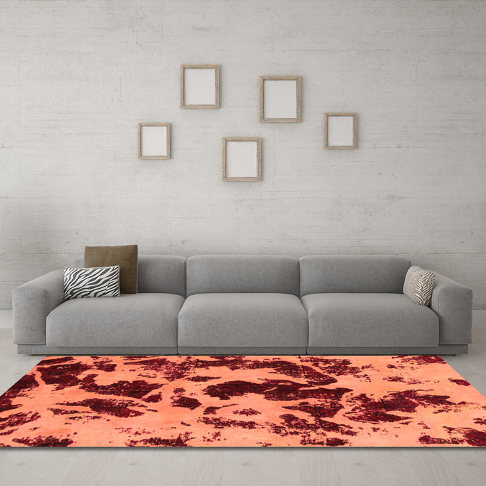Machine Washable Abstract Orange Modern Area Rugs in a Living Room, wshabs1190org