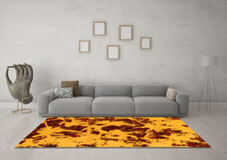 Machine Washable Abstract Yellow Modern Rug in a Living Room, wshabs1190yw