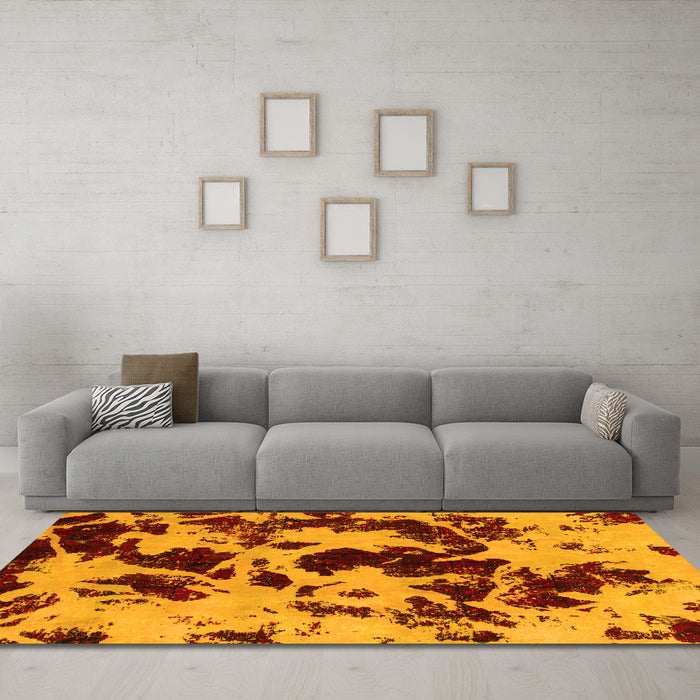 Machine Washable Abstract Yellow Modern Rug in a Living Room, wshabs1190yw